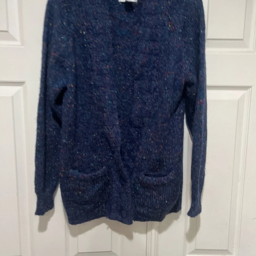 VNTG  Women's Small Blue Multi Color Knit Cardigan Sweater Scandi Grama‎ Preppy